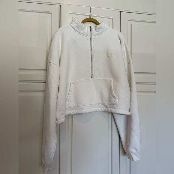 Set Active Women's Half Zip Pullover White Size XL Comfy Cotton Spring Pocket - Picture 2 of 8